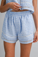 HANEUL PLAID EMBROIDERED LACE TOP AND SHORT SET