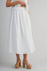 ASHLEY EYELET PEPLUM TOP AND MIDI SKIRT SET