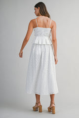 ASHLEY EYELET PEPLUM TOP AND MIDI SKIRT SET
