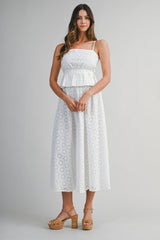 ASHLEY EYELET PEPLUM TOP AND MIDI SKIRT SET