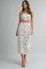 URSULA FLORAL BACK BOW TOP AND SKIRT SET