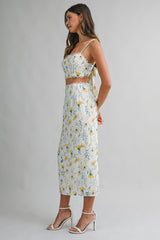 URSULA FLORAL BACK BOW TOP AND SKIRT SET