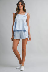 SIA TRIM SHOULDER DETAIL TOP AND SHORTS SET