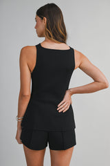 EVELYNN KNITTED SQUARE NECK TOP AND SHORTS SET
