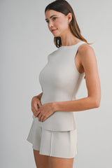 EVELYNN KNITTED SQUARE NECK TOP AND SHORTS SET