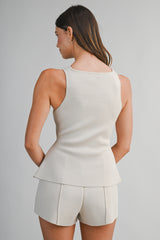 EVELYNN KNITTED SQUARE NECK TOP AND SHORTS SET