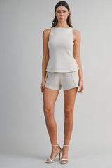 EVELYNN KNITTED SQUARE NECK TOP AND SHORTS SET