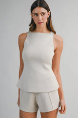 EVELYNN KNITTED SQUARE NECK TOP AND SHORTS SET