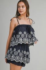 MARLEY EYELET SCALLOP HEM TOP AND SKORT SET