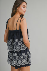 MARLEY EYELET SCALLOP HEM TOP AND SKORT SET