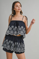 MARLEY EYELET SCALLOP HEM TOP AND SKORT SET