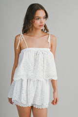 MARLEY EYELET SCALLOP HEM TOP AND SKORT SET