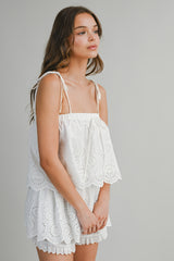MARLEY EYELET SCALLOP HEM TOP AND SKORT SET