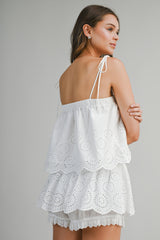 MARLEY EYELET SCALLOP HEM TOP AND SKORT SET