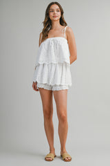 MARLEY EYELET SCALLOP HEM TOP AND SKORT SET