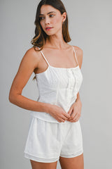 MILEY EMBROIDERY STRAP TOP AND SHORTS SET
