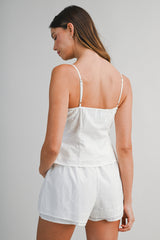 MILEY EMBROIDERY STRAP TOP AND SHORTS SET
