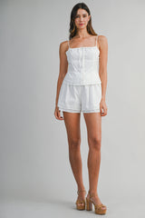 MILEY EMBROIDERY STRAP TOP AND SHORTS SET