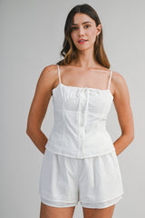 MILEY EMBROIDERY STRAP TOP AND SHORTS SET