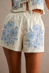 ROBYN EMBROIDERED FRONT TIE TUNIC TOP AND SHORTS SET