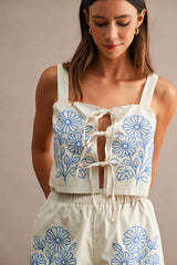 ROBYN EMBROIDERED FRONT TIE TUNIC TOP AND SHORTS SET