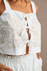 ROBYN EMBROIDERED FRONT TIE TUNIC TOP AND SHORTS SET