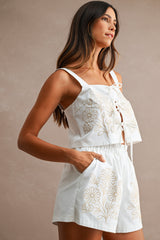ROBYN EMBROIDERED FRONT TIE TUNIC TOP AND SHORTS SET