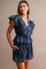 JAINA EMBROIDERED SCALLOP TOP AND SHORTS SET