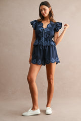 JAINA EMBROIDERED SCALLOP TOP AND SHORTS SET
