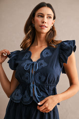 JAINA EMBROIDERED SCALLOP TOP AND SHORTS SET