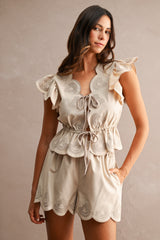 JAINA EMBROIDERED SCALLOP TOP AND SHORTS SET