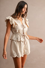 JAINA EMBROIDERED SCALLOP TOP AND SHORTS SET