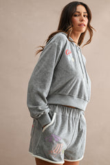 MONICA EMBROIDERED TERRY HOODIE AND SHORTS SET