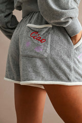 MONICA EMBROIDERED TERRY HOODIE AND SHORTS SET