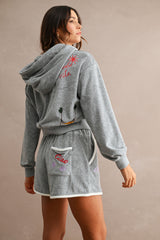 MONICA EMBROIDERED TERRY HOODIE AND SHORTS SET