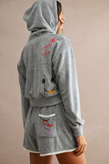 MONICA EMBROIDERED TERRY HOODIE AND SHORTS SET