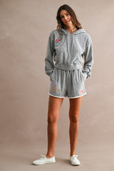 MONICA EMBROIDERED TERRY HOODIE AND SHORTS SET
