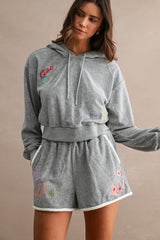 MONICA EMBROIDERED TERRY HOODIE AND SHORTS SET