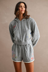 MONICA EMBROIDERED TERRY HOODIE AND SHORTS SET