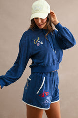 MONICA EMBROIDERED TERRY HOODIE AND SHORTS SET