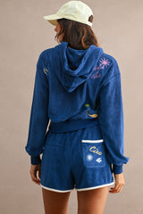 MONICA EMBROIDERED TERRY HOODIE AND SHORTS SET