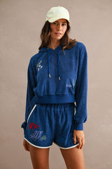 MONICA EMBROIDERED TERRY HOODIE AND SHORTS SET