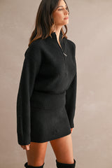 ALLIE RIBBED HALF ZIP MINI SKIRT SET