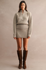 ALLIE RIBBED HALF ZIP MINI SKIRT SET