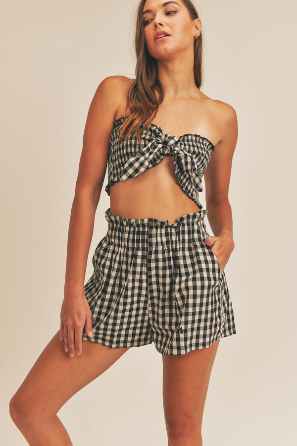 RHIAN PLAID RIBBON TOP AND SHORTS SET