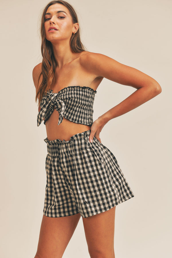 RHIAN PLAID RIBBON TOP AND SHORTS SET