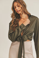 JENNIFER SATIN FRONT TIED SHIRT