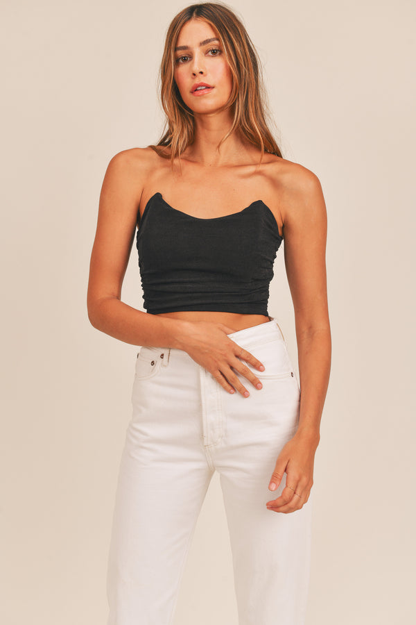 TINSLEY RUCHED FITTED CROP TOP