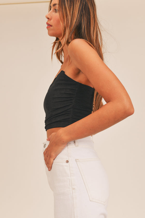 TINSLEY RUCHED FITTED CROP TOP