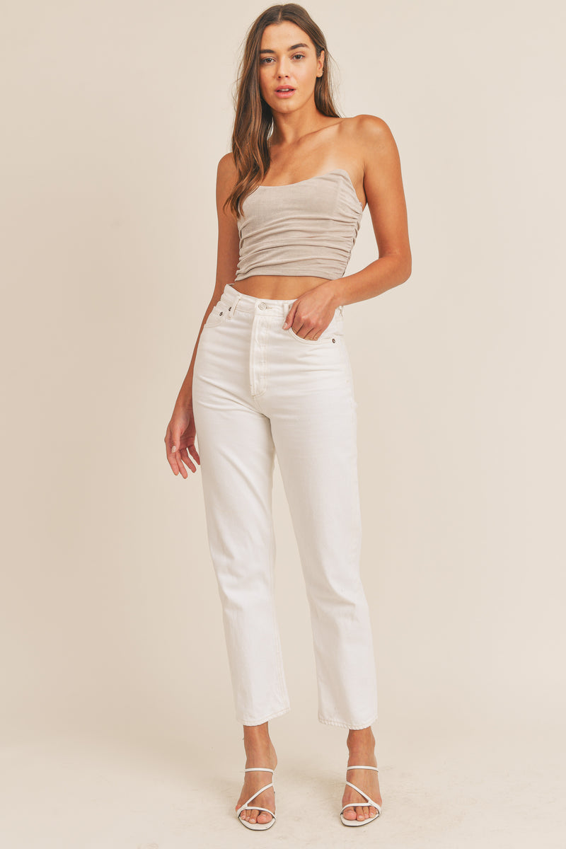 TINSLEY RUCHED FITTED CROP TOP